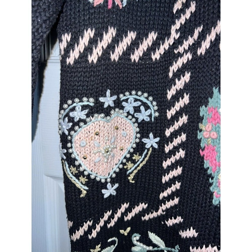 Vintage 90s Katie Lee Heart COTTAGECORE Knitted Tunic Sweater Embellished - Picture 9 of 12